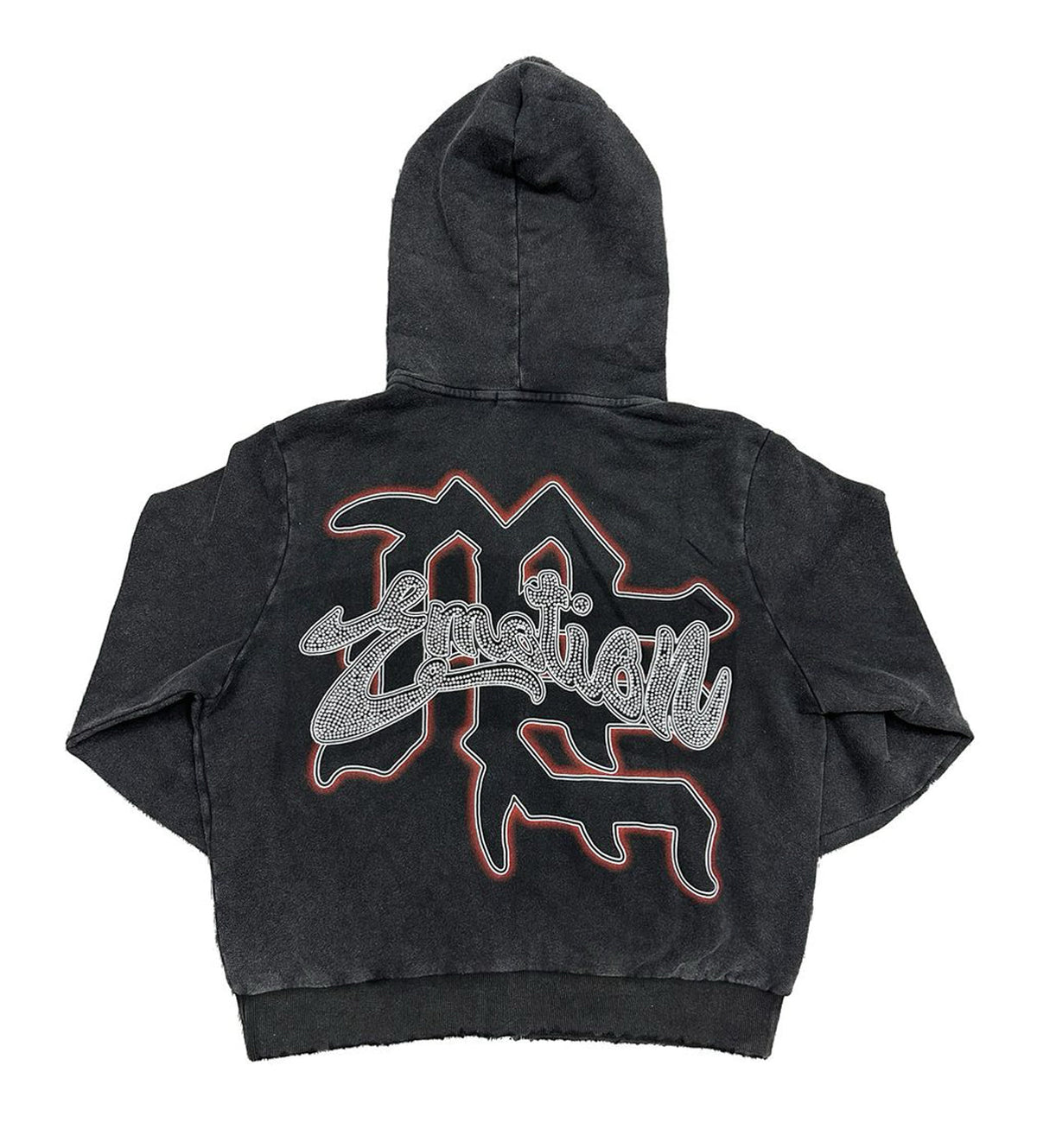 Mixed Emotions Rhinestone Hoodie Acid Wash Black