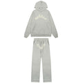 Sp5der Rhinestone Letter Graphic Grey Hoodie and Sweatpants Tracksuit Set