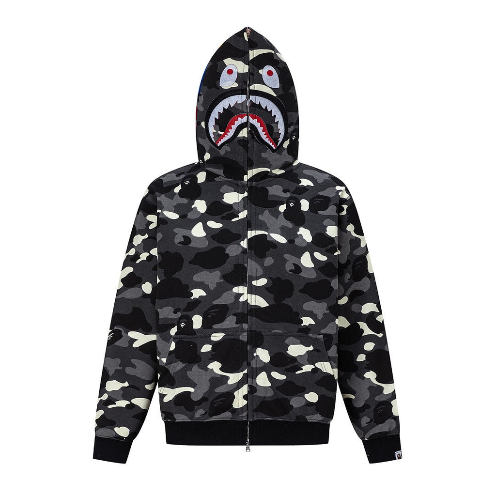 BAPE Shark Full Zip Camo Hoodie (Black & Grey Camo)