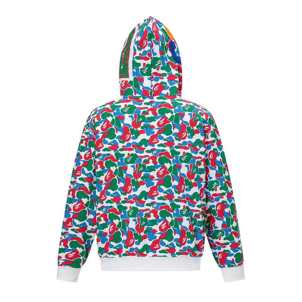 BAPE Shark Full Zip Camo Hoodie (Green, Red & Blue Multi-Camo)